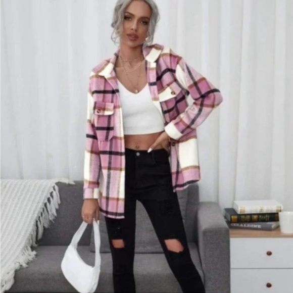 Pink shacket jacket flannel - Picture 2 of 8